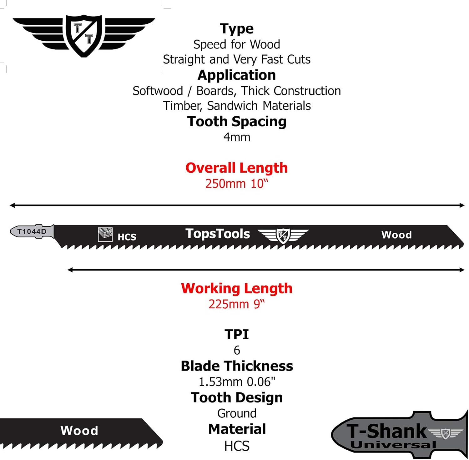 5 x TopsTools JSTT1044D T1044D 250mm Jigsaw Blades Designed for Long Clean Straight and Fast Cuts in Wood - Image 4
