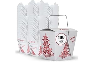 HENRY DOTS Pack of 100 Chinese Take Out Boxes Pagoda, 16 oz./Pint Size Party Favor and Food Pail