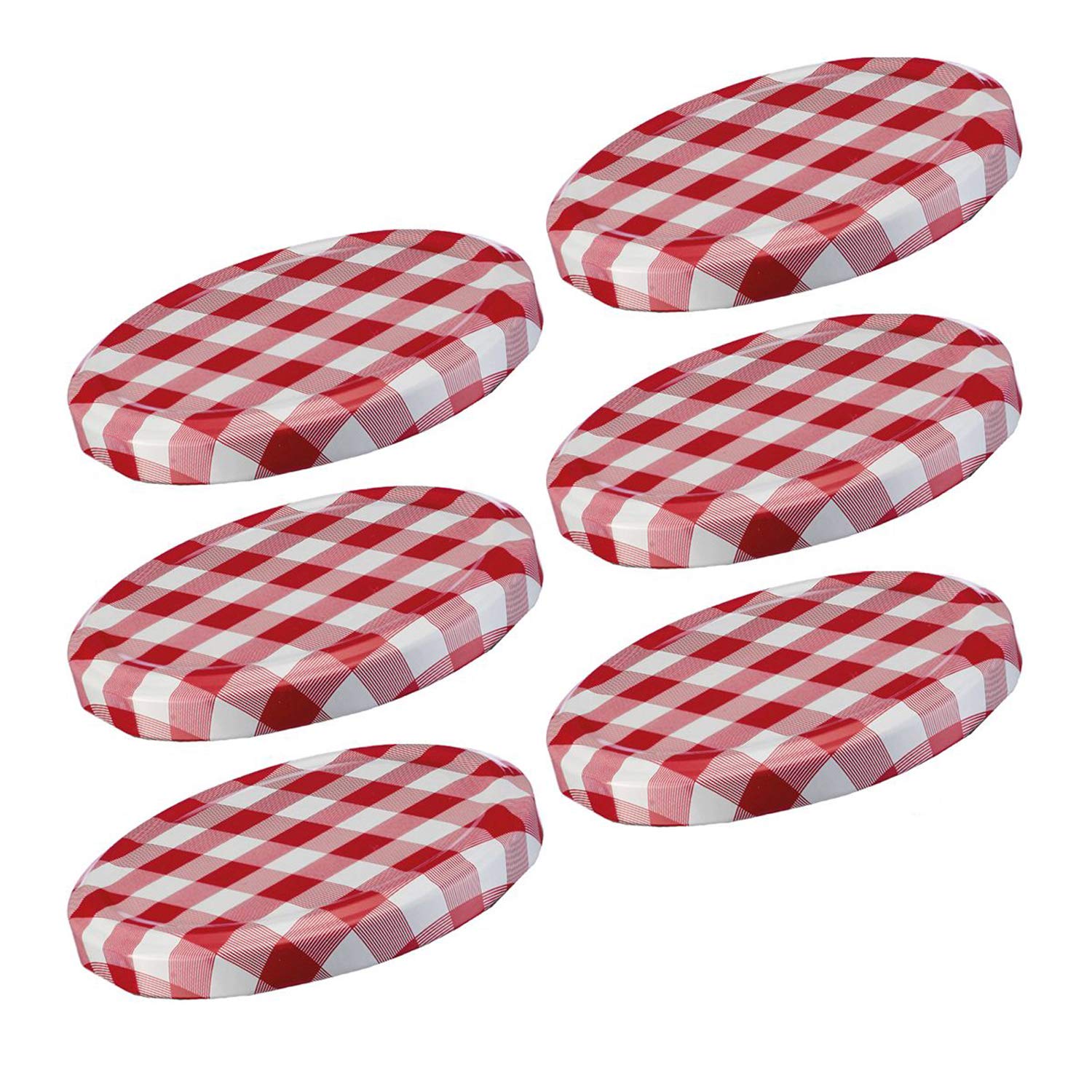 Westmark Screw-top Lids for Preserving Jars, Set of 6, Round, ø 63 mm, Tin plate, Red/White, Checked, 40972270