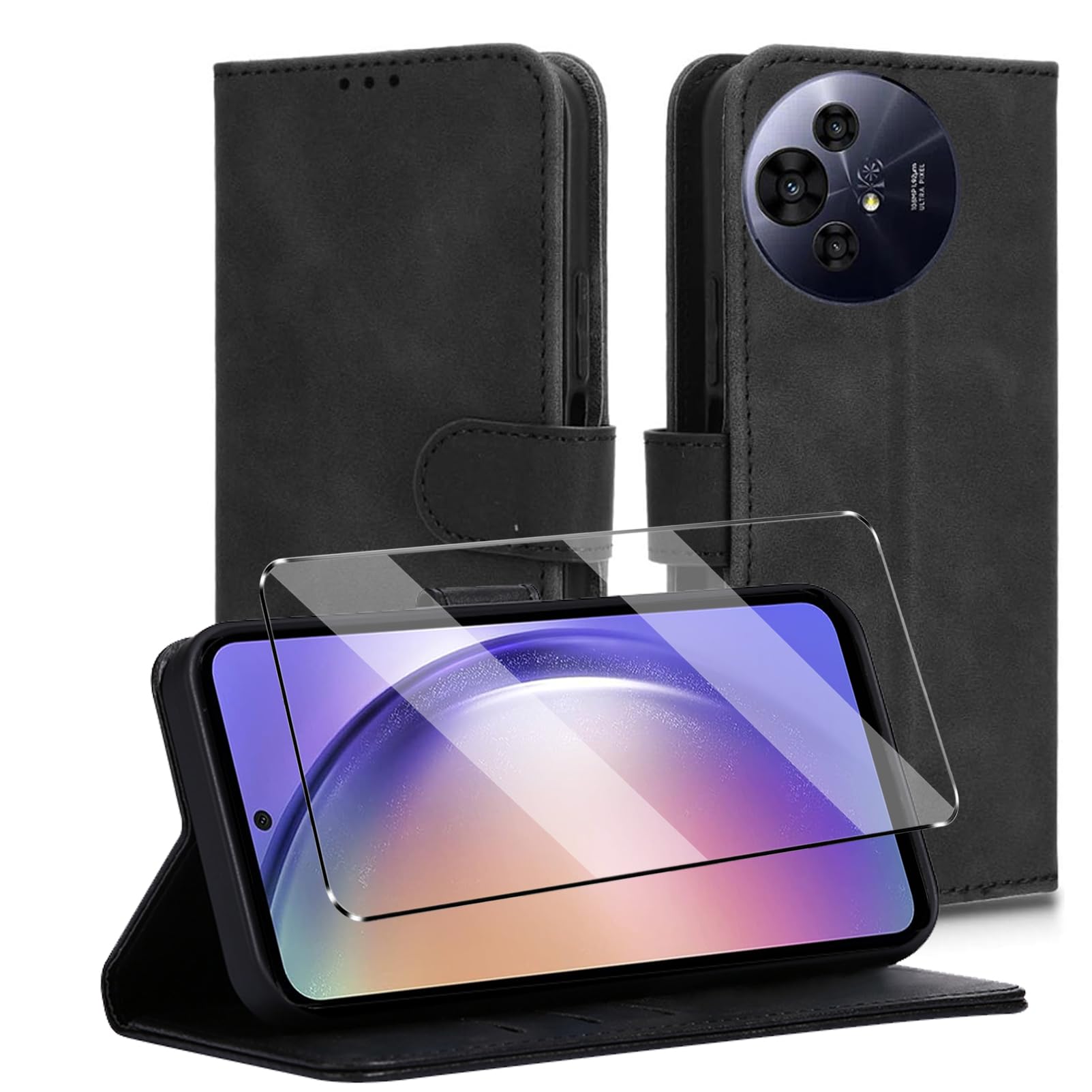 HuiYouMY 2-in-1 Case Compatible with TCL 50 Pro NXTPAPER 5G Leather Phone Case, Wallet Case [Card Slots] [Kickstand] Magnetic Closure Full Protection Book Folio Design wallet flip phone case - Black