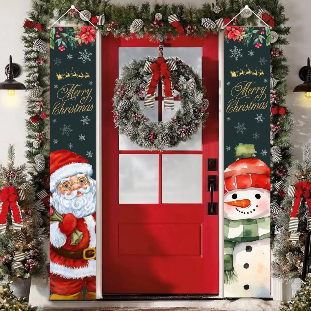 Second Ave Christmas Santa Snowman Door Banners Outside Front Door Porch Fireplace Xmas Festive Decoration