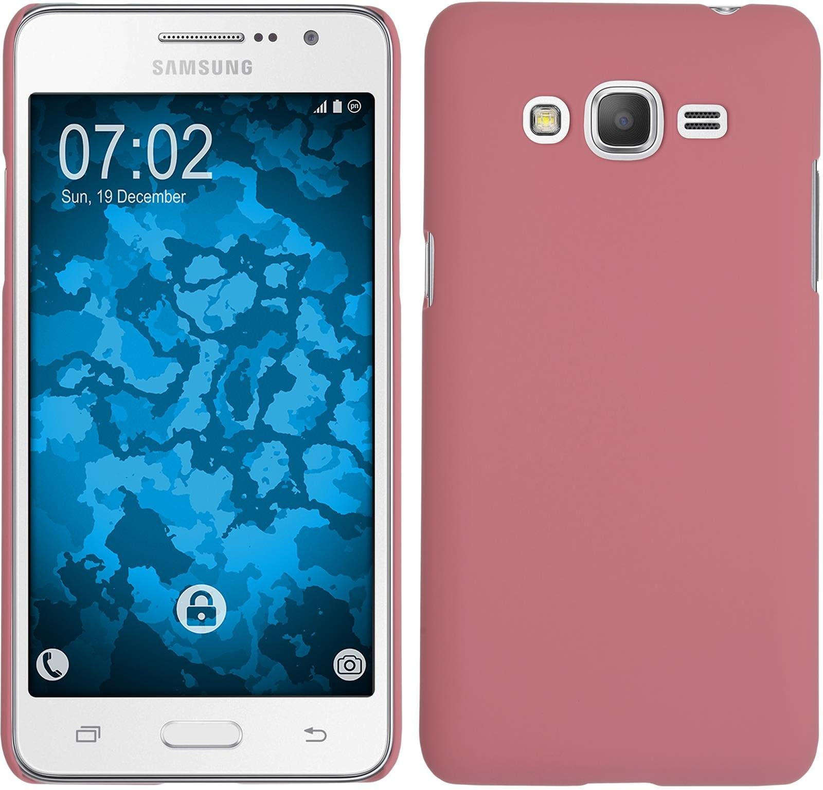 PhoneNatic Hardcase compatible with Samsung Galaxy Grand Prime Plus - rubberized pink Cover + protective foils