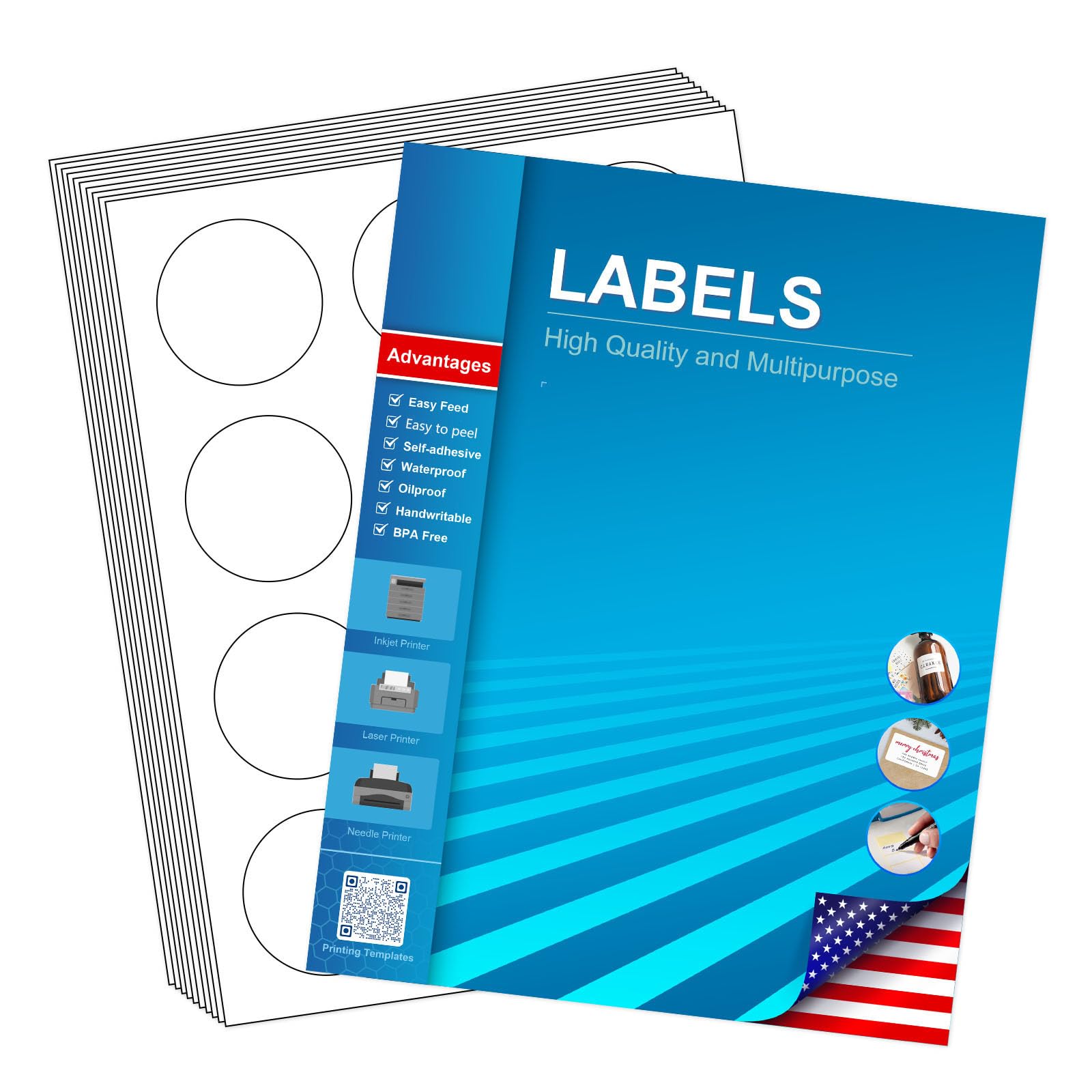 Photo 1 of 2" Circle Sticker Labels, Round Printable Sticker Labels to Write On, Sticker Paper for Inkjet Printer, (12 Labels/Sheet), 10 Sheets