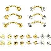 Zolure Eyebrow Piercing Jewelry Curved Barbell Stianless Steel Tiny Eyebrow Ring Daith Rook Earrings Vertical Labret Lip Jewelrys Ear Helix Conch for Women Men 16g 6mm/8mm/10mm