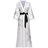 Kihnop Women's Floral Long Kimono Robe Long Satin Robe Long Silk Robe Ladies Kimonos Silky Bathrobe Cover Up, One Size