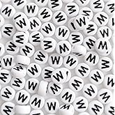 Bxwoum 100PCS Letter Beads Acrylic Alphabet Beads for Jewelry Making Round White Letter W Beads for Bracelets Making Necklaces Key Chains DIY 4X7mm