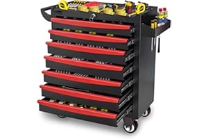 MHEOMTME Rolling Tool Chest, Metal Tool Box with 7 Drawers, Lockable Garage Storage Cabinets Sliding Tool Drawer Cart on Wheels Toolbox Organization Workbench for Workshop Warehouse Repair Shop