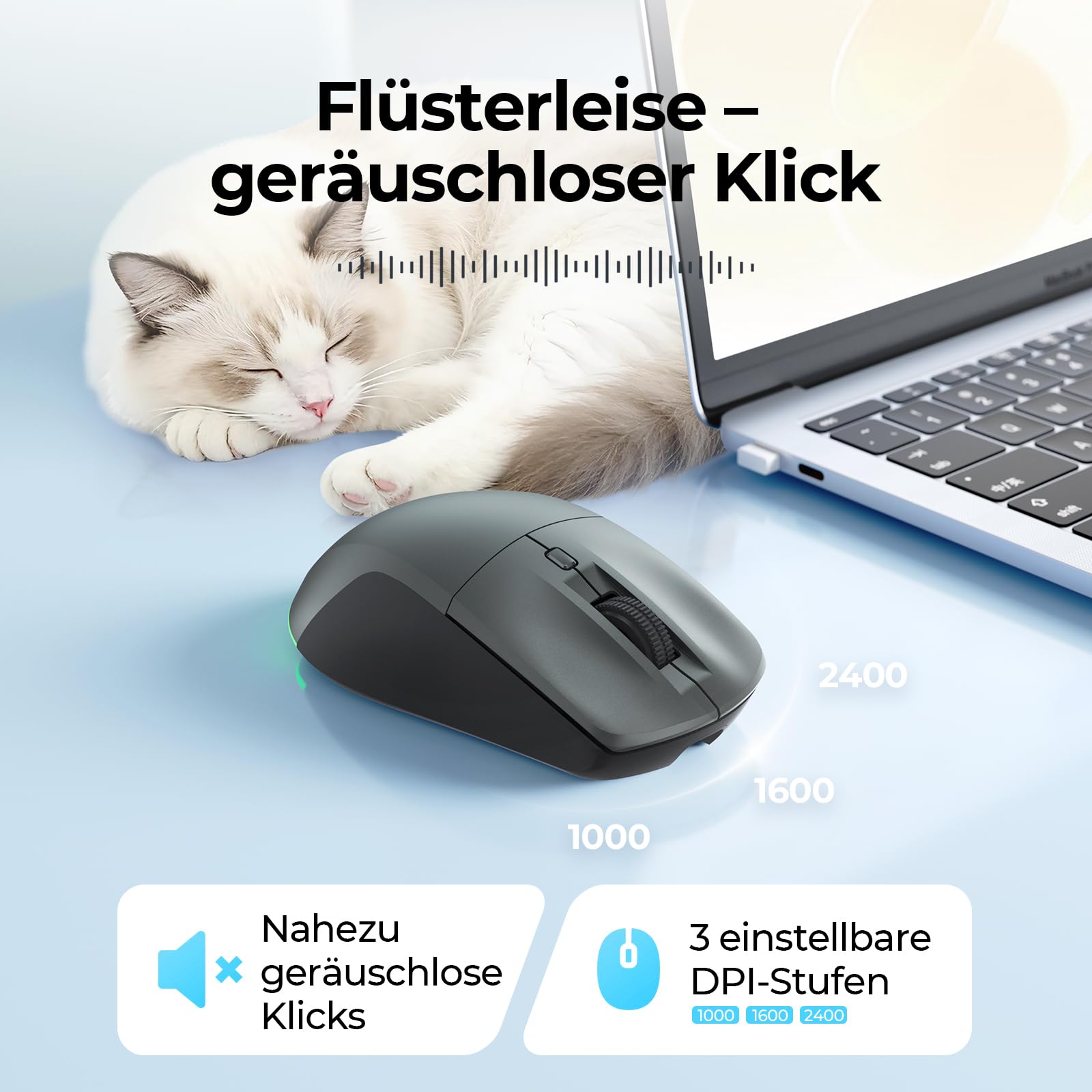 seenda MOU110 Bluetooth Maus mit RGB-Beleuchtung, Leise, Schwarzgrau 3
