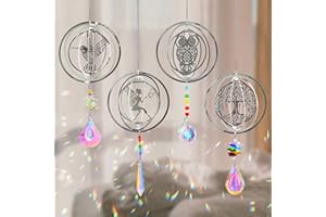 LPKADQA Hanging Suncatchers with Prisms Crystal Rainbow Window Suncatcher 3D Dynamic Owl Hummingbird Tree of Life Fairy Suncatcher Crystal Pendant for Garden Yard Balcony Decor