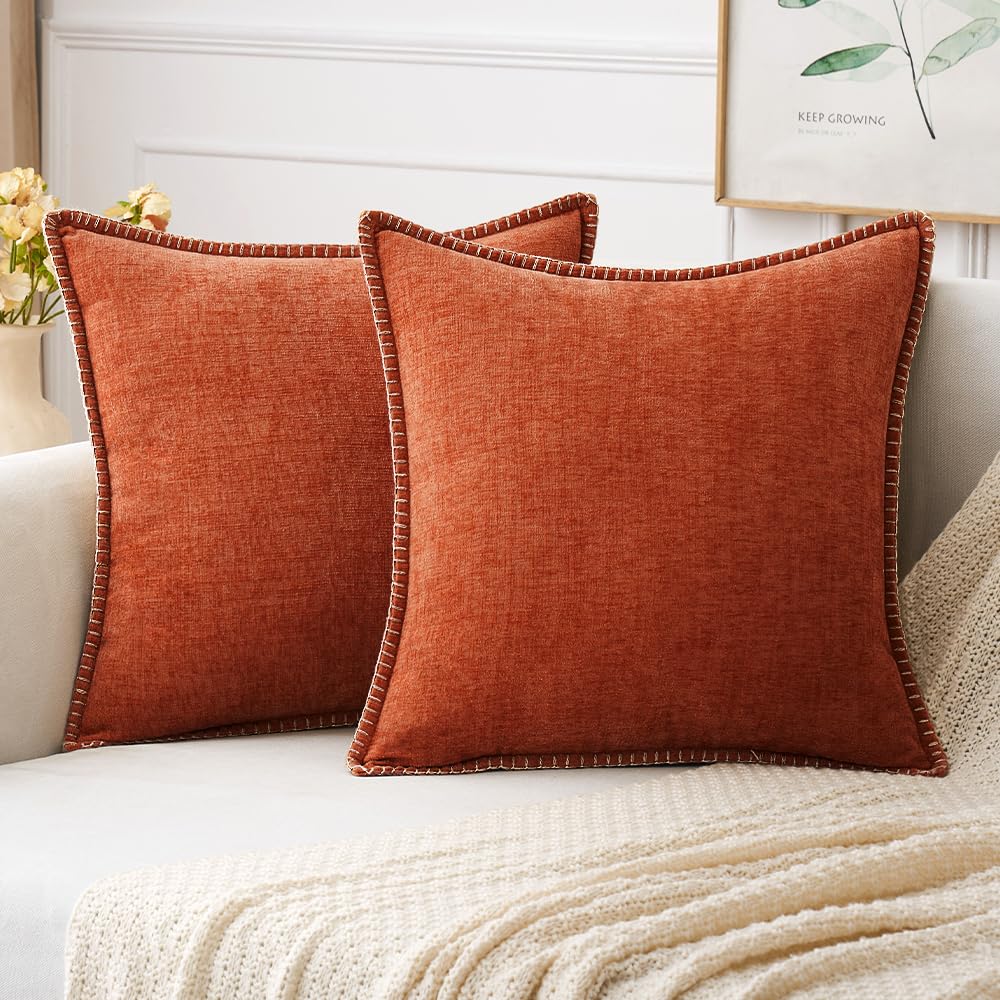 Photo 1 of MIULEE Pack of 2 Fall Couch Throw Pillow Covers 18x18 Inch Rust Farmhouse Decorative Pillow Covers with Stitched Edge Soft Chenille Solid Dyed Pillow Covers for Sofa Bed Living Room