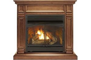 Duluth Forge Dual Fuel Ventless Gas Fireplace System with Mantle, Thermostat Control, 6 Fire Logs, Use with Natural Gas or Liquid Propane, 32000 BTU, Heats up to 1500 Sq. Ft., Toasted Almond Finish