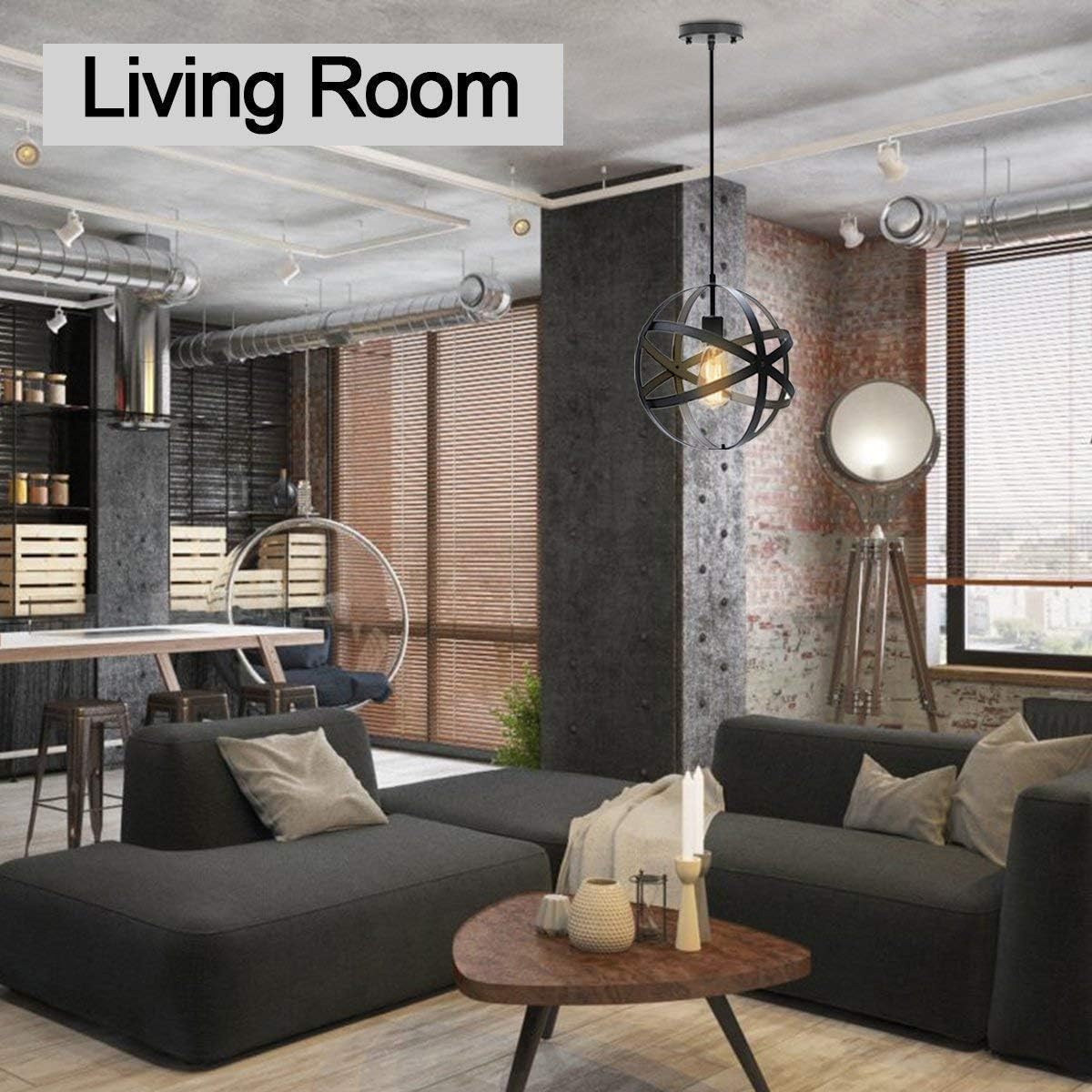 KingSo Industrial Metal Pendant Light, Spherical Pendant Light, Rustic Chandelier Vintage Hanging Cage Globe Ceiling Light Fixture for Kitchen Island Dining Room Farmhouse Entryway Foyer Table Hallway - - 