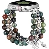 JR.DM Natural Stone Beaded Bracelet Bands for Women Compatible with Apple Watch 40mm 41mm 38mm 42mm(S10/11) Comfort Cool Elastic Strap Replacement for iWatch Series 11/10/9/8/SE/7/6/5/4/3/2/1