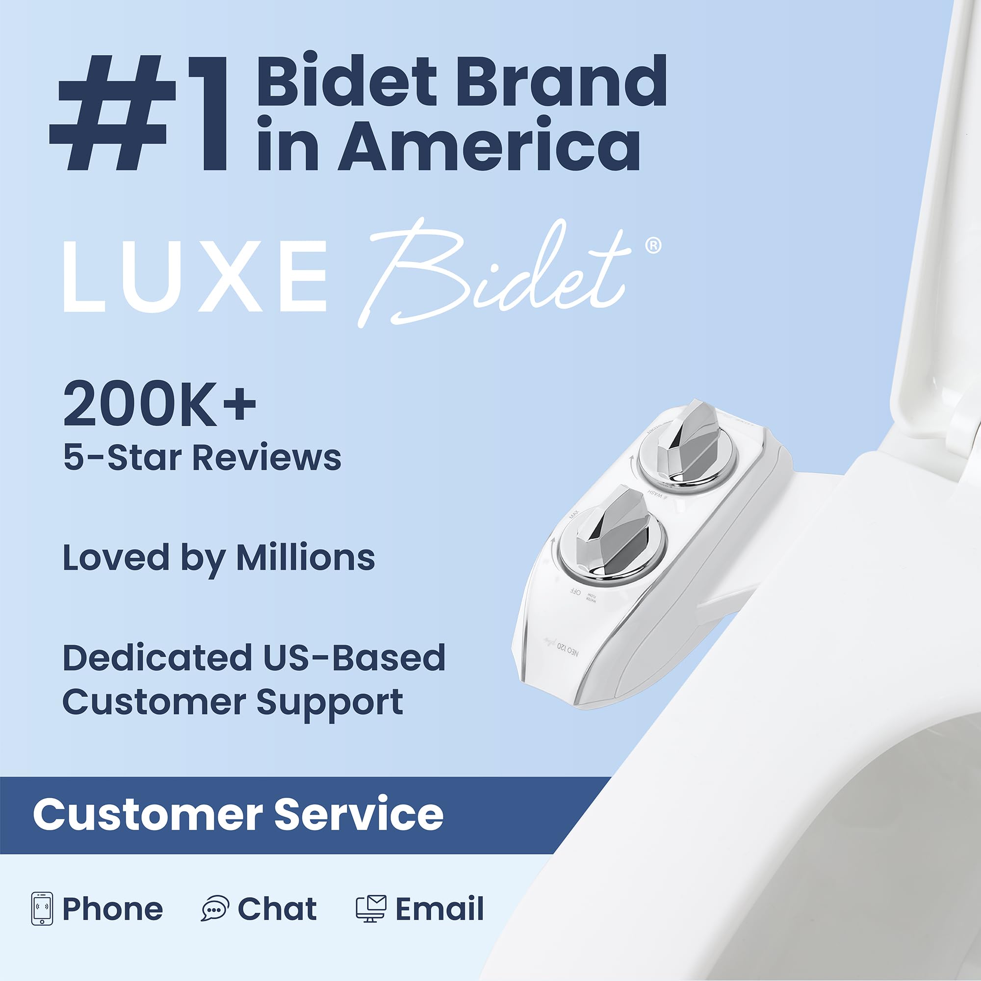 LUXE Bidet NEO 120 Plus - Single Nozzle, Non-Electric Bidet Attachment for Toilet Seat, Patented Slide-In Install, 360° Self-Clean, EZ-Lift to Clean, Rear Wash (Chrome)