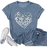 Women Mountain Shirts and So The Adventure Begins Tshirt Sunshine Moon Nature Pine Graphic Tees Heart Let's Go Find It Top