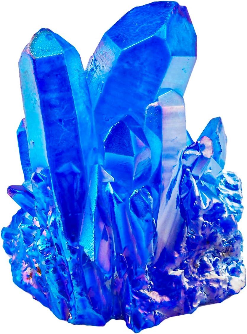 Indoor Fountains & Accessories - Rockcloud Healing Crystal Natural Titanium Coated Blue Rock Quartz Cluster Geode Druzy Home Decoration Gemstone Specimen