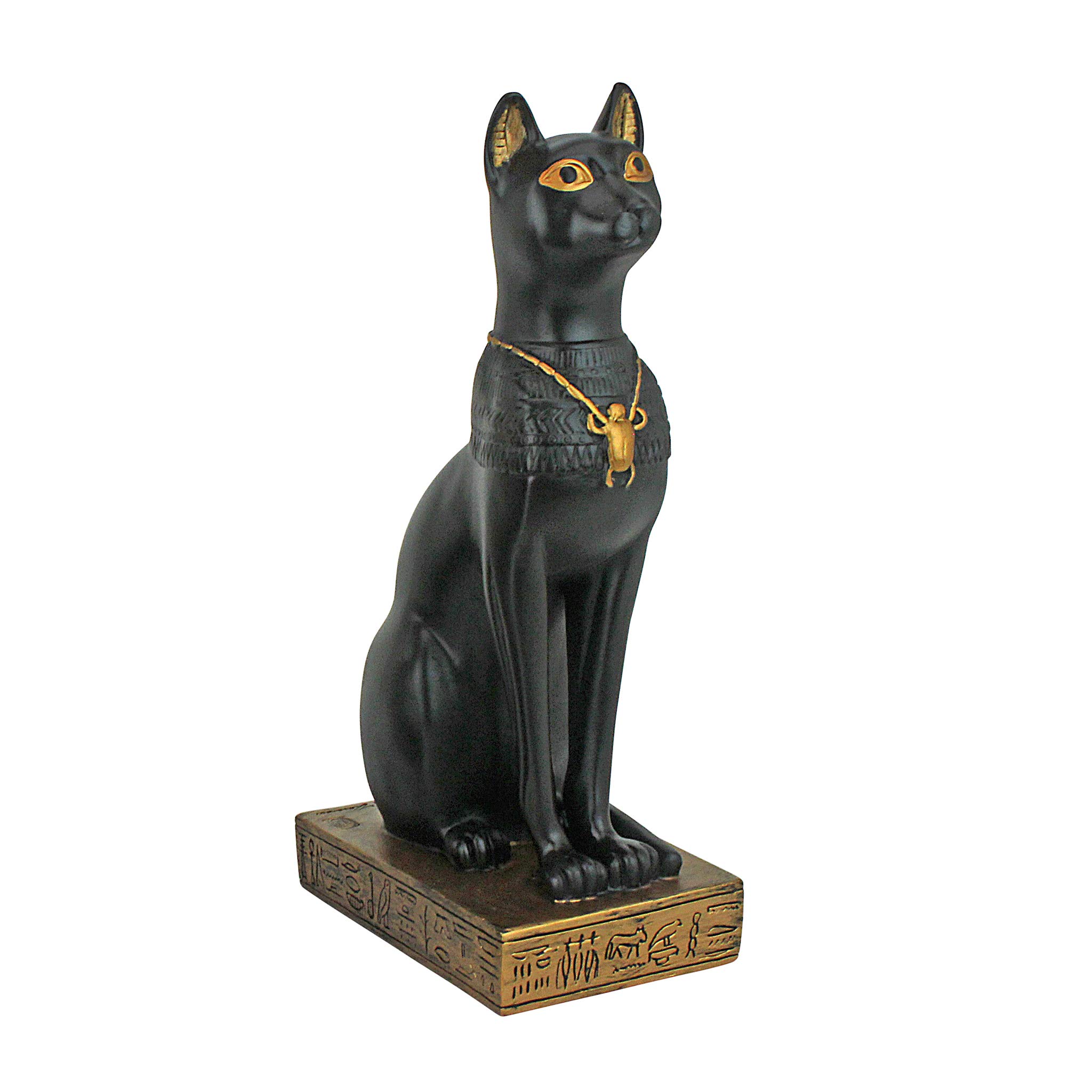 Design Toscano Egyptian Cat Goddess Bastet without Earrings Statue, Polyresin, Black and Gold, 20.5 cm