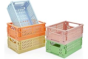 MONKISS 5-Pack Small Foldable Storage Bins for Desk Organization, Stackable Mini Plastic Storage Crates for Home Office Organizer, Folding Small Storage Basket Containers (L9.8 x W6.5 x H3.8)