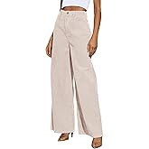Kocowoo Corduroy High Waisted Wide Leg Pants for Women Dress Pants,Elastic Waist Casual Corduroy Straight Trousers