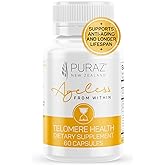 PURAZ Telomere Supplements with Potent Astragalus Root Extract & Collagen – Advanced Anti Aging Supplement – Telomere Lengthening for Longevity, DNA Repair & Antioxidant Defense – 60 Capsules