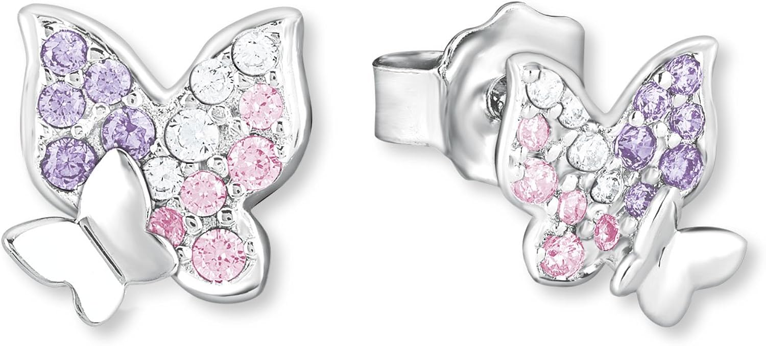 Prinzessin Lillifee stud earrings 925 Sterling silver girls' children's earrings, with zirconia synth., 0.6 cm, silver