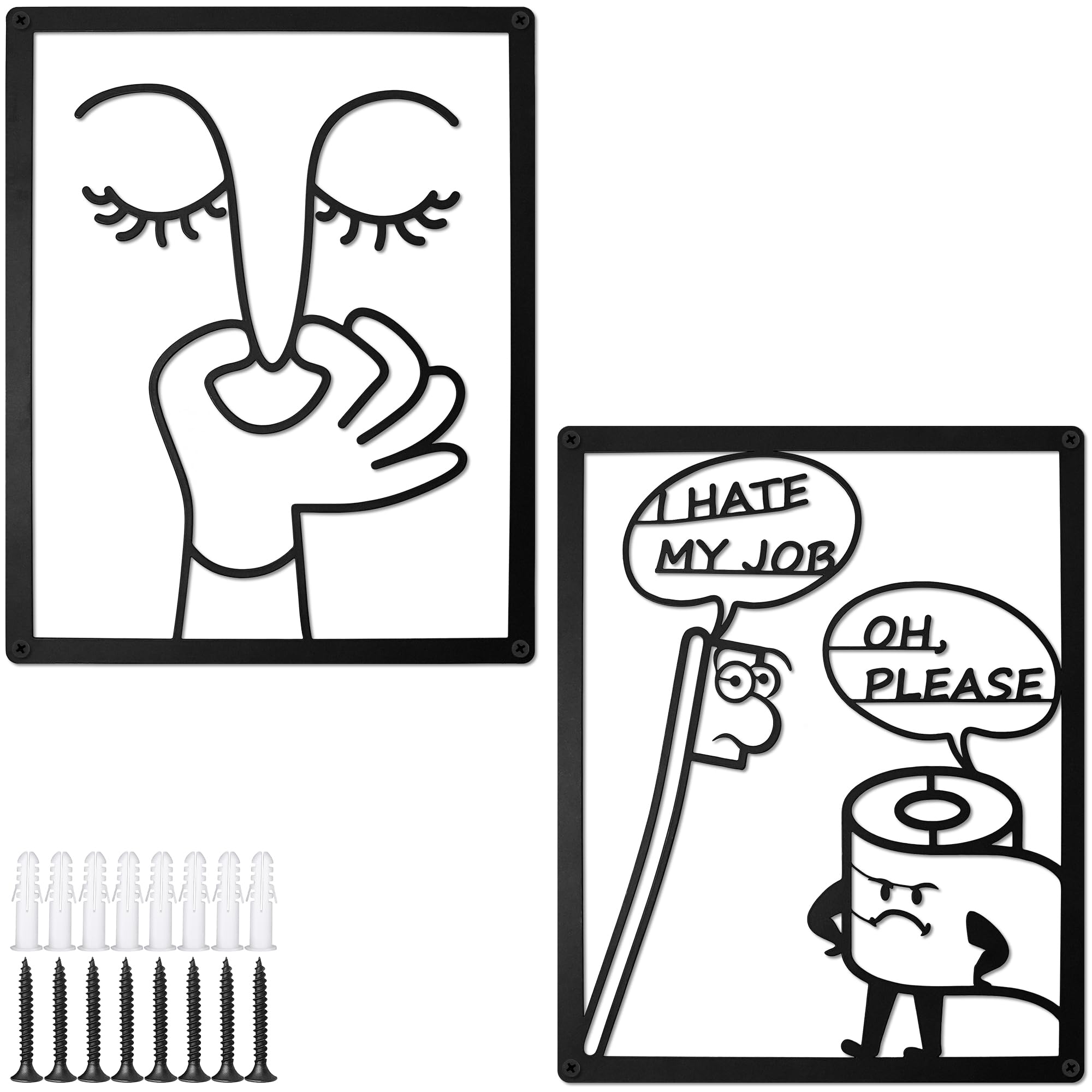 Photo 1 of 2 PCS Funny Bathroom Metal Wall Art Decor, ULENDIS Black Wall Decor for Toilet Bad Smell Humorous Wall Art, Abstract Metal Face Wall Hanging Modern Minimalist Bathroom Sign(7.97 x 9.84 in)