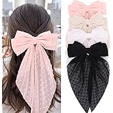 MRJ 4Pcs Chiffon Hair Bows for Women Big French Bows Hair Clips for Girls Hair Accessories Barrettes Metal Clips Bowknot Aesthetic