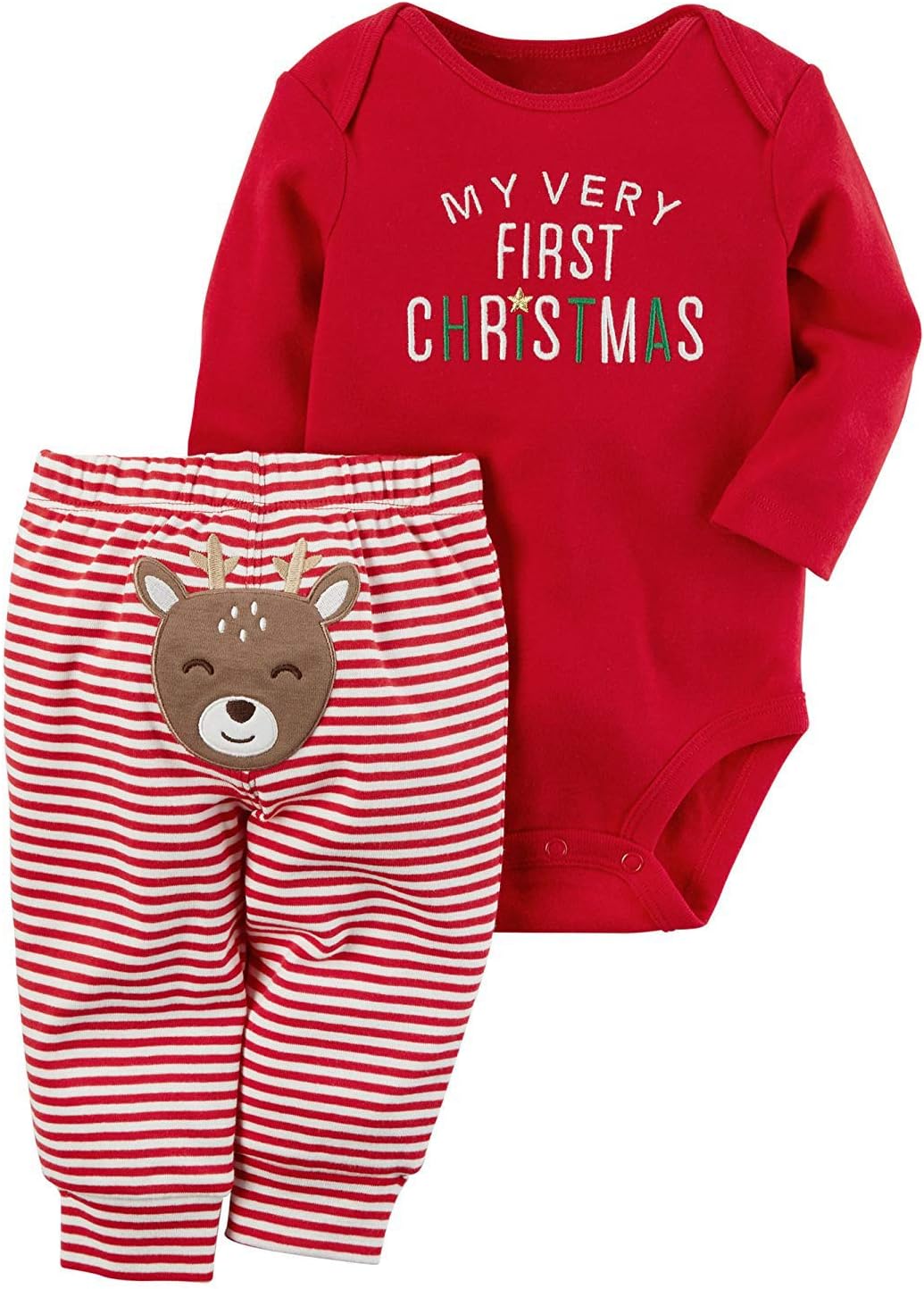 AGAPENG Christmas Outfits Baby Girls Boys My First Christmas Rompers Onesie + Stripe Deer Print Pants + Christmas Hat