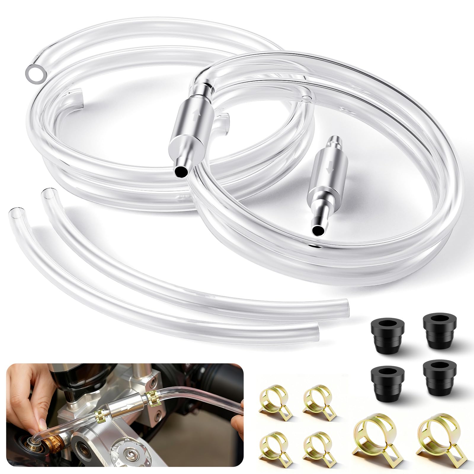 Photo 1 of 2Set Universal Motorcycle Brake Bleeder Hose, One-Man Motorcycle Brake Bleeder Kit with One-Way Check Valve Tube, Metal Clips & Soft Tube - Brakes Bleeding Tool Kit for Car Motorbike Brakes Systems