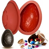 Kamehame Easter Egg Mold, Breakable Easter Egg Chocolate Mold, Large 3D Silicone Easter Egg Candy Mold with 1 Hammer for Easter Decorations, Dinosaur Eggs