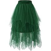 Bridesmay Tulle Skirts for Women Fairy A-Line Fluffy Mesh Layered Midi Long Tutu Skirt Halloween Tea Party Tutus