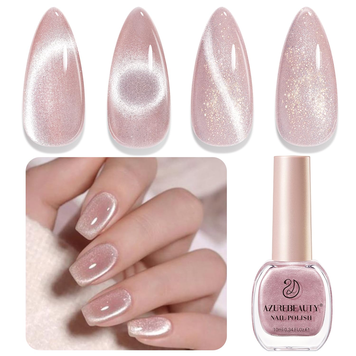 Photo 1 of AZUREBEAUTY Cat Eye Nail Polish Quick Dry Nude Glitter Nail Polish Natural Shine Nail Lacquer Salon-Quality for Women Girl Gift Set 1Pcs 0.34 fl oz
