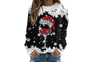 Christmas Sweaters for Women Red Wine Glass Graphic Ugly Sweatshirts Funny 2025 Xmas Holiday Crewneck Pullover Tops