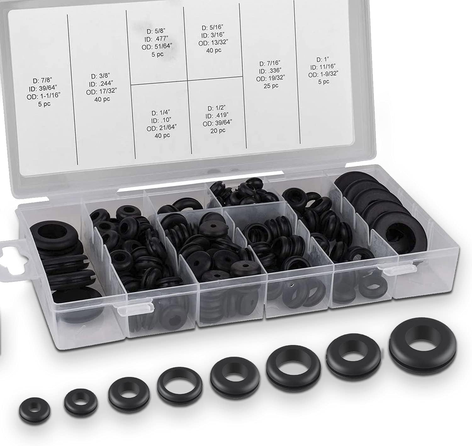 180 Piece Rubber Grommet Kit Assortment - Heavy-Duty Pieces in Different Sizes - for Car Repair, RV Wiring Jobs, Restorations, Boats, Wires, Cables, and Firewall - by Katzco