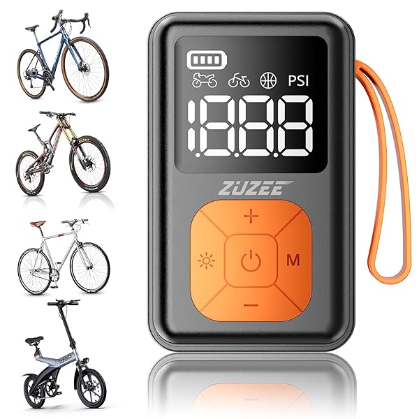 ZUZEE MINI BIKE PUMP, 150 PSI PORTABLE BICYCLE PUMP WITH GAUGE, 3X FASTER & AUTO STOP & BRUSHLESS MOTOR, ELECTRIC BIKE TIRE PUMP WITH PRESTA AND SCHRADER VALVE FOR ROAD BIKE, MTB, MOTORCYCLE, BALL,ETC
