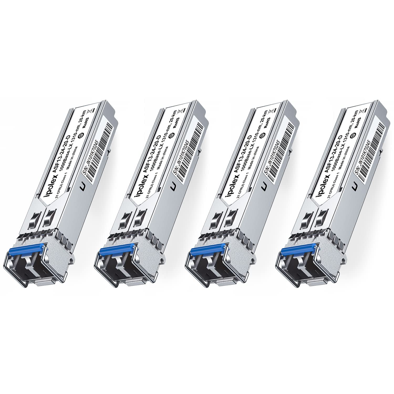 ipolex 4 PCS 1G SFP LX Singlemode LC Transceiver, 1000Base-LX Mini-Gbic Module Compatible with Cisco GLC-LH-SMD, Ubiquiti UF-SM-1G, Meraki, Netgear, Mikrotik, Zyxel etc. (SMF, 1310-nm, 20-km).