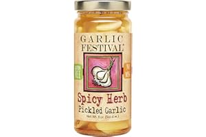 Garlic Festival Foods Spicy Herb Pickled Garlic Cloves in a Jar - Spicy Herb Pickled Garlic - Fresh Garlic Cloves for Cooking - Freshly Made - Subtly Infused, Pre-Prepared Garlic - Net Wt. 8 oz.
