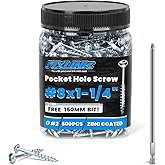 Pocket Hole Screws 1-1/4 Inch, FIXLINK Pocket Screws #8 X 1-1/4", 600 PCS, Zinc Coated Pocket Hole Screw for Outdoor, Square 