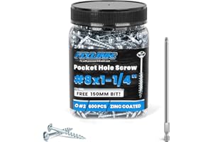 Pocket Hole Screws 1-1/4 Inch, FIXLINK Pocket Screws #8 X 1-1/4", 600 PCS, Zinc Coated Pocket Hole Screw for Outdoor, Square 