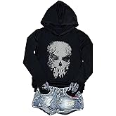 CHUNTIANRAN Women's Halloween Shirts Skull Silhouette Graphic Hoodie T Shirts Casual Loose Long Sleeve Pullover T Shirt