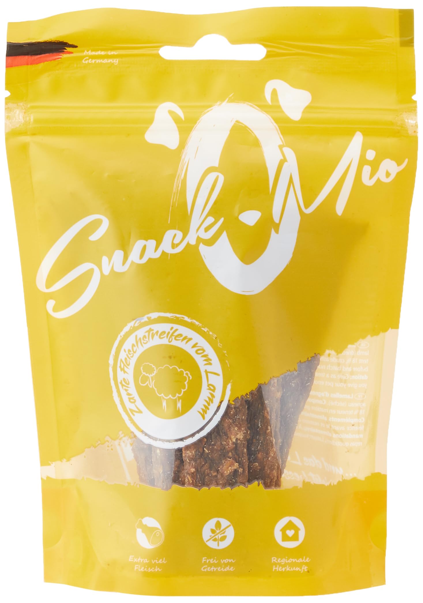 SnackOMio - Premium dog snack - tender meat strips of lamb, grain-free, 1 pack (1 x 125g)