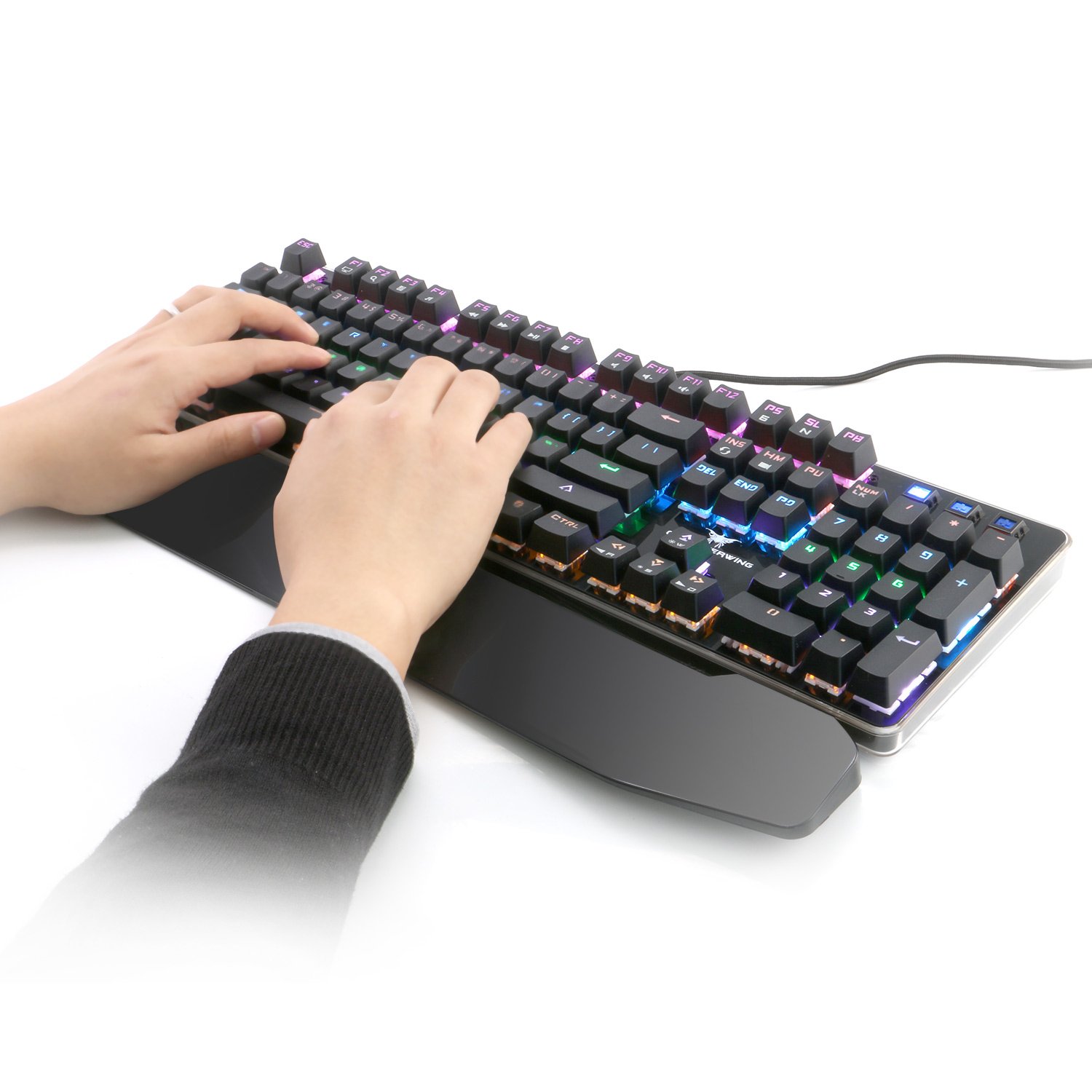 Combaterwing Teclado Gaming Mecánico con Cable de 104 Teclas con Retroiluminación RGB y Switches Blue(Negro)