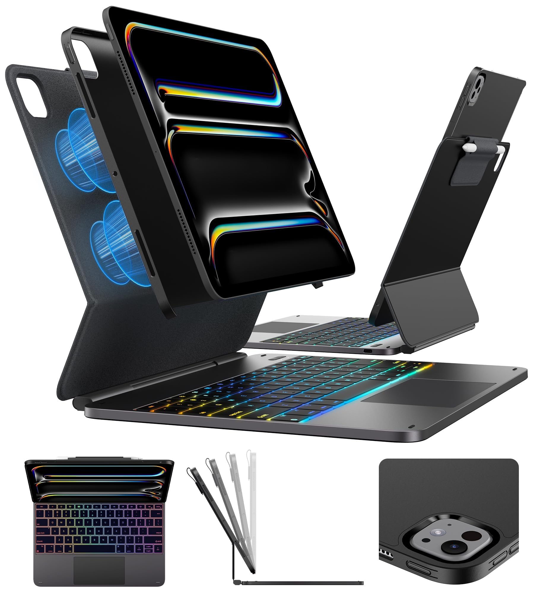 Photo 1 of typecase Edge+ Keyboard Case for iPad Pro 13-inch (M5/M4, 2025/2024), Space Black Keyboard with 11-Color Backlight, Multi-Mode, Removable Black Back Case, Magnetic Floating Stand, Larger Trackpad