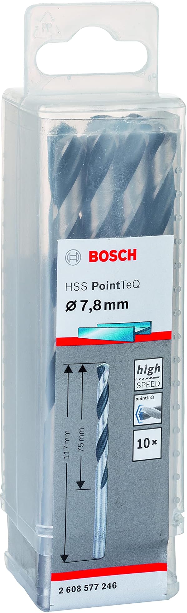 Bosch Professional 10 Stück HSS Spiralbohrer PointTeQ (für Metall, 7,8 x 75 x 117 mm, Zubehör Bohrschrauber)