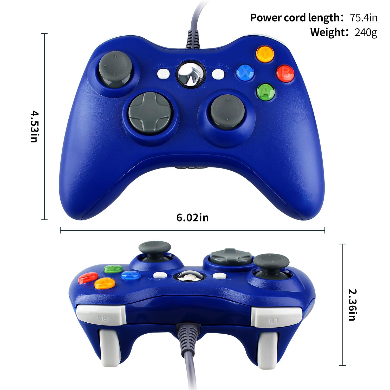 OSTENT Wired USB Controller Gamepad Joystick for Microsoft Xbox 360 Console Windows PC Laptop Computer Video Game Color Blue