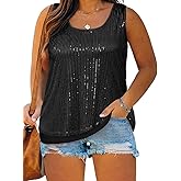 Imily Bela Womens Plus Size Sequin Tank Tops Summer Scoop Neck Sleeveless T-shirts Sexy Sparkle Shimmer Tunic Tops