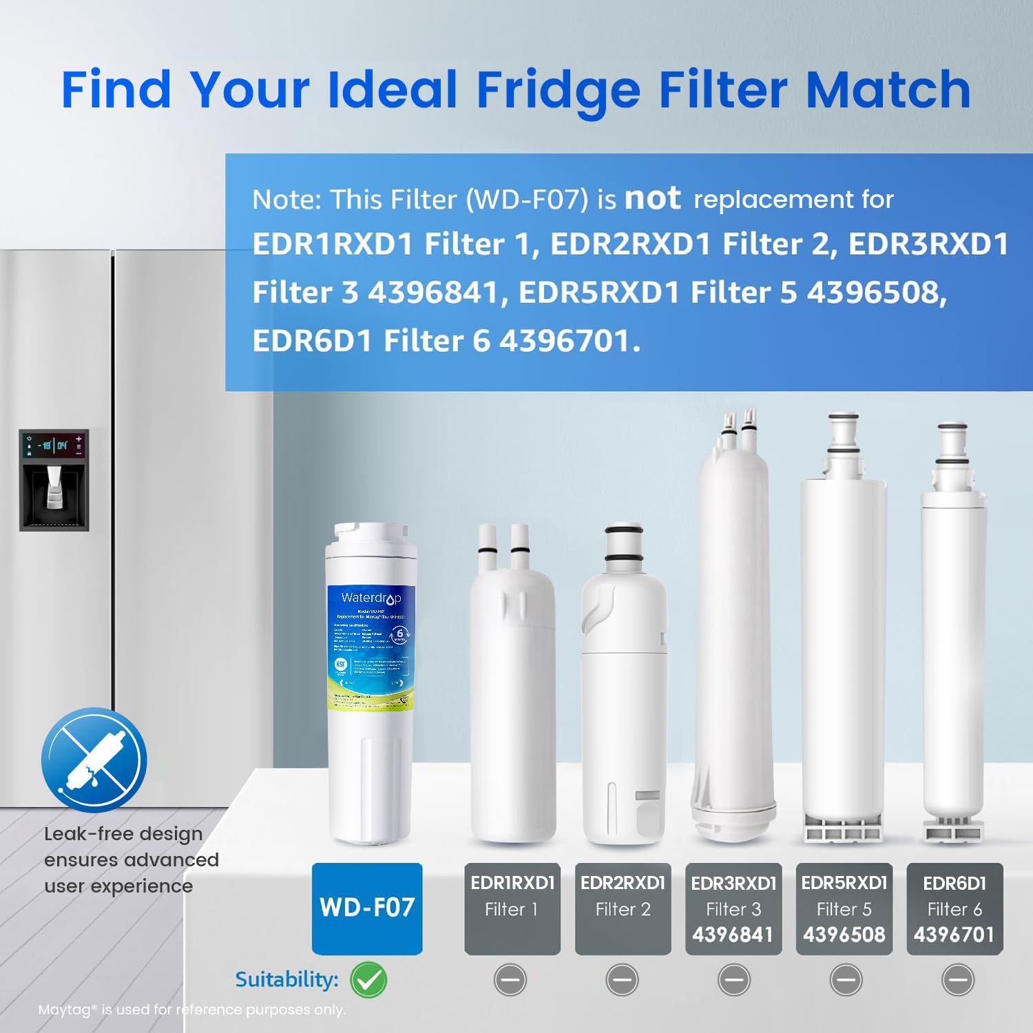 Waterdrop EDR4RXD1 Refrigerator Water Filter Compatible With EveryDrop