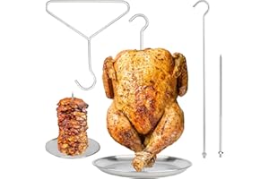 DOLAMOTY Turkey Fryer Accessory Stand Kit Hook Stainless Steel for Thanksgiving Turkey Roasting Stand Replacement Parts Vertical Skewer Chicken Rack Roaster with Lifter Hook Holder Base for Deep Fry Pot