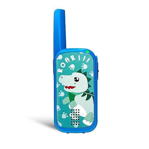 Groov-e Cuties Children's Walkie-Talkies - Dinosaur - Blue and Green Kid's Walkie-Talkie with 500m Range, Clear Sound, LED Indicator, and Call Ring, Battery Operated