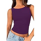 ForeFair Boat Neck Tank Tops for Women - Double Lined Going Out Top Basic Summer Cute Ruched